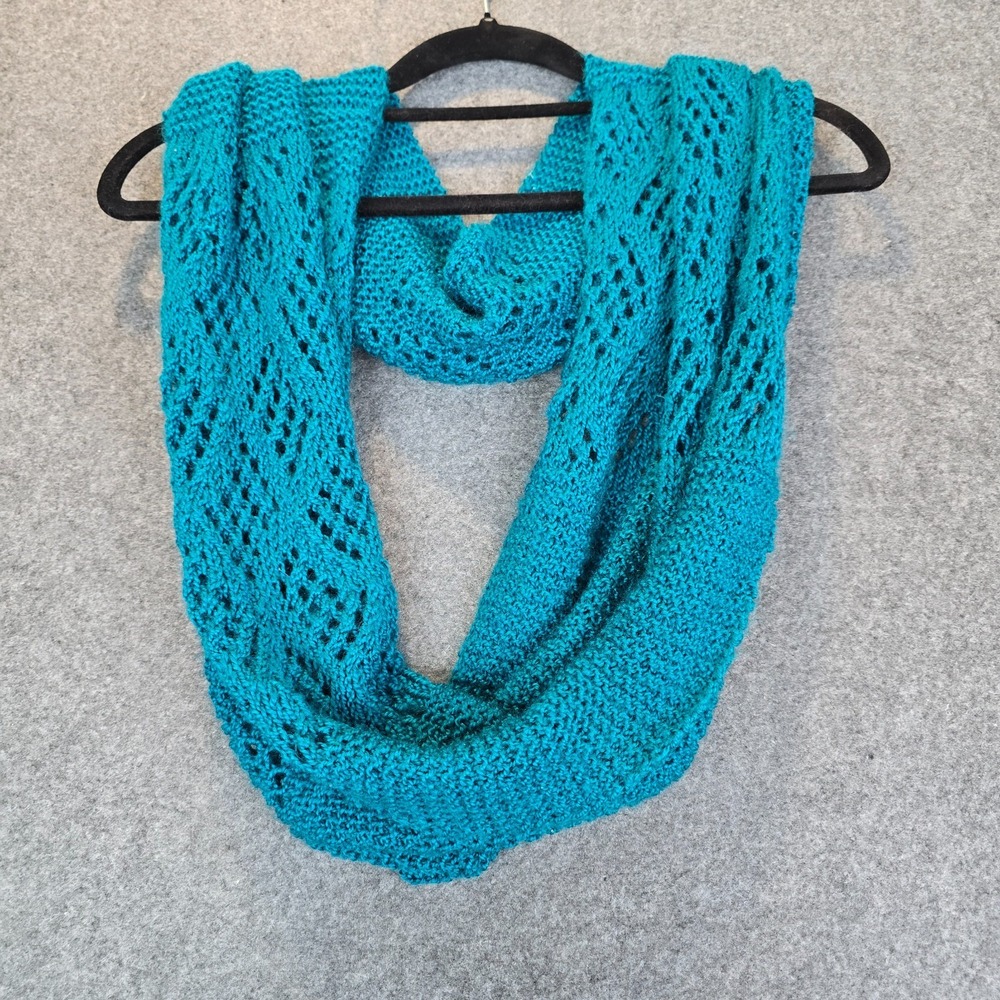 Infinity Loop Scarf Women's Teal Turquoise Lace Openwork Knit Winter Neck Warmer